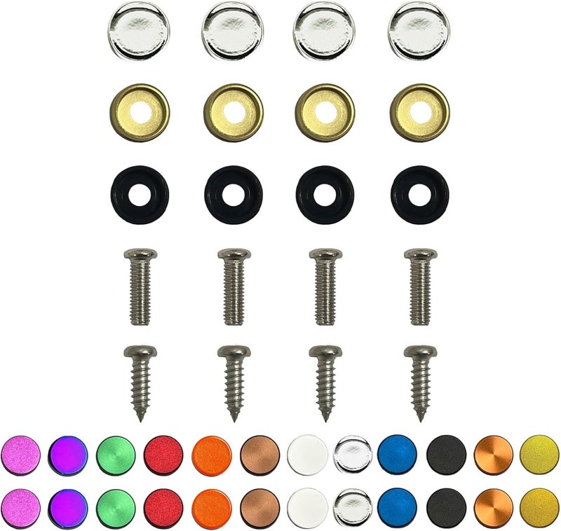 NAROWAN Color: Chrome - License Plate Screws - Stainless Steel, Set of 4 Fasteners - for Front or Rear License Plates, Frames or Covers on Cars, Trucks, SUVs - Rustproof, Self Tapping and M6 Screws Metal caps - Image 1